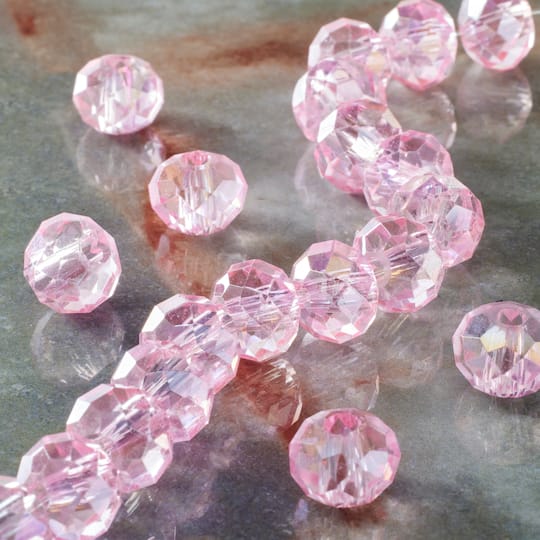 Pink Faceted Large Hole Glass Rondelle Beads by Bead Landing